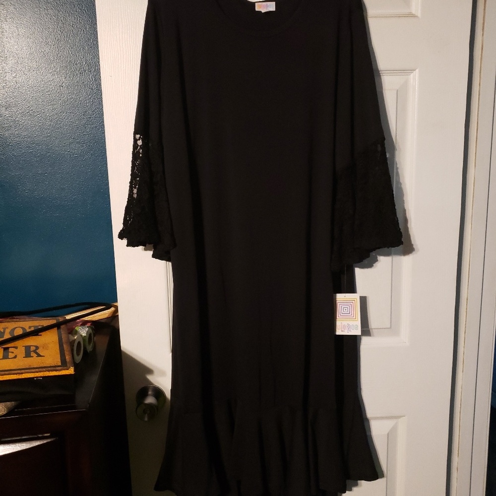 Black Lularoe Maurine dress with lace